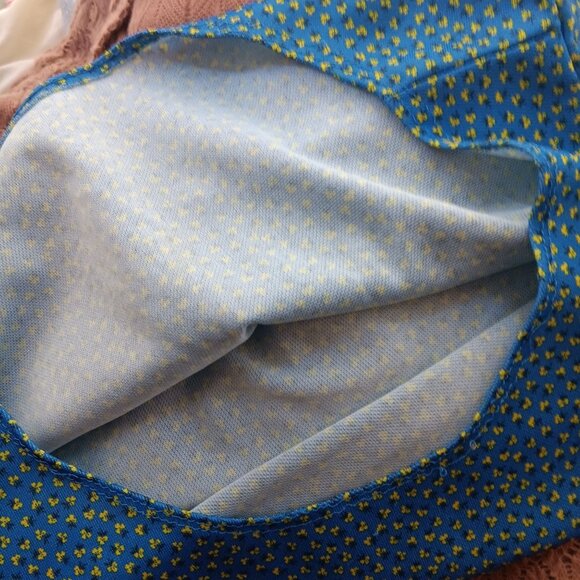 Vintage Medium Crop Peasant Top 1of1 Handmade 1970's Blue Yellow Floral Granny - Picture 5 of 5